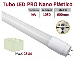 Tubo LED T8 600mm Nano PC 9W, conexión 1 lado, Caja de 25 ud x 4,96€ ud.
