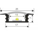 Perfil Aluminio Empotrar 25x7mm. para tiras LED, barra 1 Metro -completo-