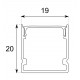 Perfil superficie aluminio Negro U 19x20mm para tiras LED, barra 2 Metros