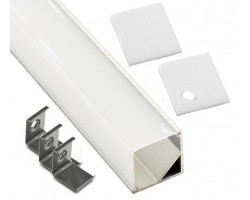 Perfil Aluminio Angulo 16x16mm. ECO para tiras LED, barra 2 Metros -Completo- a 3€/metro