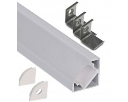 Perfil Aluminio Angulo 18x18mm. ECO para tiras LED, barra 2 Metros -Completo-