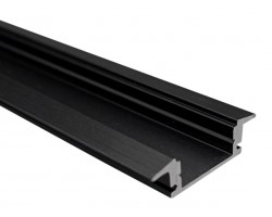 Perfil Aluminio Empotrar Negro U7E 25x8mm. para tiras LED, barra 2 Metros