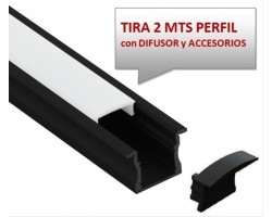 Perfil Aluminio Empotrar BASIC Negro 23x15mm. para tiras LED, barra 2 Metros -completo- (a 12,00€/mt.)