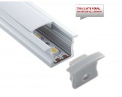 Perfil Aluminio Empotrar BASIC Blanco 23x15mm. para tiras LED, barra 2 Metros -completo- (a 12,00€/mt.)