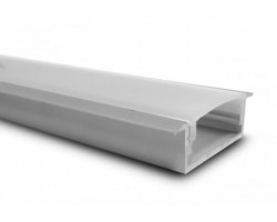 Perfil Aluminio Empotrar ECO Plata 23x7mm. para tiras LED, barra 2 Metros -completo- (desde 2,50€/mt.)