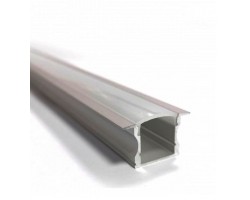 Perfil Aluminio Empotrar ECO Plata 23x15mm. para tiras LED, barra 2 Metros -completo- (a 6,45€/mt.)