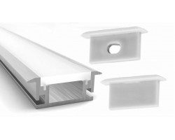 Perfil Empotrar suelo pisable aluminio anodizado 27,2x11mm para tiras LED, barra 2 Metros -Completo-