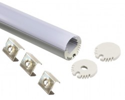 Perfil Aluminio anodizado Redondo 21x17mm. ECO para tiras LED, barra 2 Metros -completo-