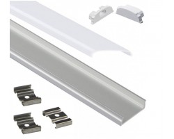 Perfil Aluminio Anodizado Superficie Flexible 18x6mm. para tiras LED, barra de 2 Metros -completo-