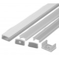Perfil Aluminio Anodizado Superficie Plata 17x8mm. para tiras LED, barra de 2 Metros -completo- (a 9,50€/m)