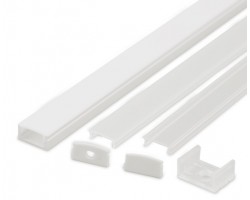 Perfil Aluminio Superficie Blanco 17x8mm. para tiras LED, barra de 2 Metros -completo- (a 10,00€/m)