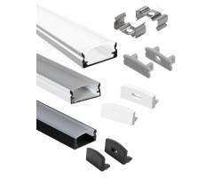 Perfil Aluminio Superficie ECO2 17x7mm. para tiras LED, barra de 2 Metros -completo- Plata, Blanco ó Negro (desde 1,90€/m)