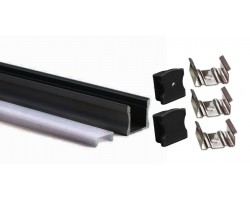 Perfil Aluminio Superficie ECO Negro 17x14,5mm. para tiras LED, barra de 2 Metros - completo- (a 7,50€/mt)