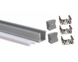 Perfil Aluminio Superficie ECO Plata 17x14,5mm. para tiras LED, barra de 2 Metros - completo- (a 6,45€/mt)