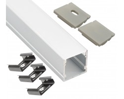 Perfil Aluminio Superficie ECO 20x19,7mm. para tiras LED, barra 2 metros -Completo-