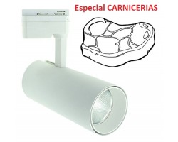 Foco Carril POLAR Monofásico Blanco LED COB 30W, especial Carnicerías