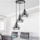 Lámpara Colgante Vintage estructura metálica Negra Diamante con 3 p/lampara E27, cable y florón redondo