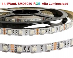 Tira LED 5 mts Flexible 72W 300 Led SMD 5050 IP20 RGB Alta Luminosidad