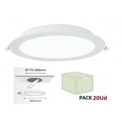 Downlight LED Redondo 221mm Blanco 18W 1600Lm, Corte 170-205mm. Ideal para Techos Lamas, serie ECO Pack caja 20ud a 3,80€/ud