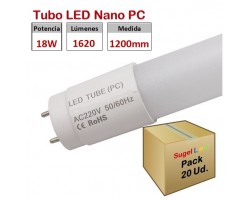 Tubo LED T8 1200mm Nano PC Eco 18W, conexión 1 lado, Caja de 20 ud x 4,50€/ud.
