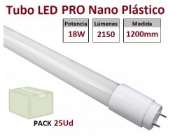 Tubo LED T8 1200mm Nano PC 18W, conexión 1 lado, Caja de 25 ud x 4,88€/ud.