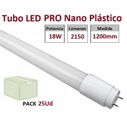 Tubo LED T8 1200mm Nano PC 18W, conexión 1 lado, Caja de 25 ud x 4,88€/ud.