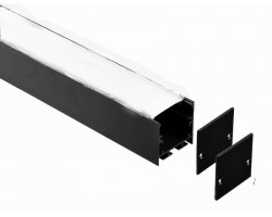 Perfil Aluminio anodizado Negro Superficie Colgar 35x35mm. para tiras LED, barra 2 Metros -completo-