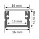 Perfil Superficie aluminio anodizado ECO 16x13mm para tiras LED - Completo -