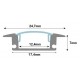 Perfil Aluminio Empotrar ECO 25x7mm. para tiras LED, barra 2 Metros -completo-