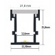 Perfil Empotrar Pisable Suelo de aluminio anodizado en plata 21,80x25,60mm, barra 2 Metros -Completo- (a 12,00€/mt)