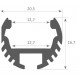 Perfil Aluminio anodizado Redondo 21x17mm. para tiras LED, barra 2 Metros -completo- (a 13,00€/mt.) Acabado Plata