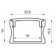 Perfil Aluminio Blanco Superficie 22,6x15,5mm. para tiras LED, barra 2 metros