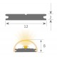 Perfil Aluminio Anodizado Superficie tapas Plata 12x8mm. para tiras LED, barra de 2 Metros -completo- (a 7,00/m)