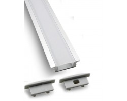 Perfil Aluminio Empotrar 25x7mm. para tiras LED, barra 1 Metro -completo-