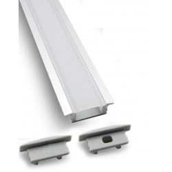 Perfil Aluminio Empotrar 25x7mm. para tiras LED, barra 1 Metro -completo-