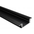 Perfil Aluminio Empotrar Negro U7E 25x8mm. para tiras LED, barra 2 Metros