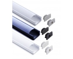 Perfil Aluminio Superficie ECO4 17x7mm. para tiras LED, barra de 2 Metros -completo- Plata, Blanco ó Negro (desde 2,55€/m)