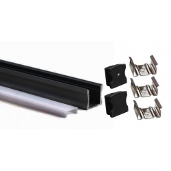 Perfil Aluminio Superficie ECO Negro 17x14,5mm. para tiras LED, barra de 2 Metros - completo- (a 7,50€/mt)