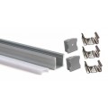 Perfil Aluminio Superficie ECO Plata 17x14,5mm. para tiras LED, barra de 2 Metros - completo- (a 6,45€/mt)
