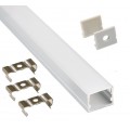 Perfil Aluminio Superficie ECO 20x15mm. para tiras LED, barra 2 metros -Completo-