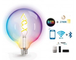 Lámparas LED Globo G125 Clara E27 Filamento trenzado 4,9W 420lm RGB+WW Wifi+Bluetooth, para Smartphone y control voz
