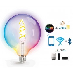Lámparas LED Globo G125 Clara E27 Filamento trenzado 4,9W 420lm RGB+WW Wifi+Bluetooth, para Smartphone y control voz