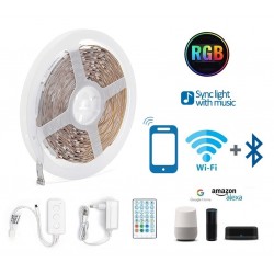 KIT Tira LED 10 mts Flexible 24V 24W 240 Led SMD 5050 IP20 RGB Wifi, para Smartphone y control voz