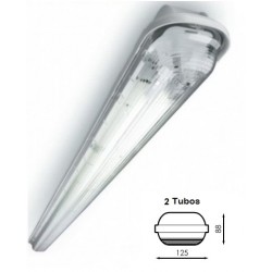 Pantalla estanca Policarbonato para 2 tubos LED de 1200mm, conexión 1 lado