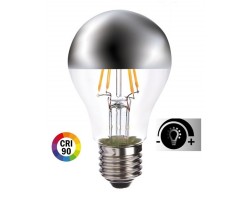 Lámpara LED Standard Clara Cupula espejo Plata E27 Filamento 7W 2700ºK 800lm Regulable