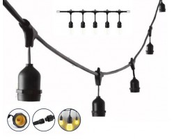 Guirnalda intermedia para 5 bombillas E27, separación 1 metro entre portalámparas colgante, protección IP44