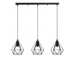 Lámpara Colgante Vintage estructura metálica Negra Diamante con 3 p/lampara E27, cable y florón lineal