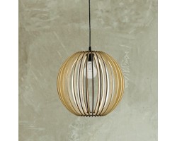 Lámpara Colgante Vintage Globo Madera Natural con p/lampara E27, cable y florón