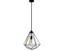 Lámpara Colgante Vintage estructura metálica Negra Diamante con p/lampara E27, cable y florón