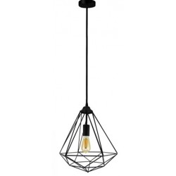 Lámpara Colgante Vintage estructura metálica Negra Diamante con p/lampara E27, cable y florón